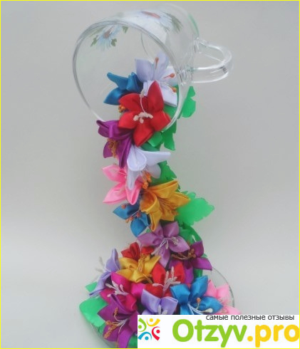 Топиарий, букеты и цветы из атласных ленточек фото3