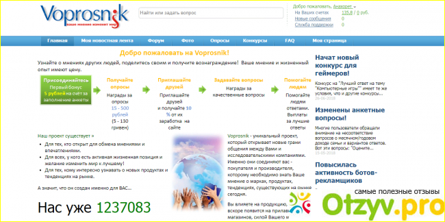 Отзыв о Сайт - опросник Voprosnik.ru